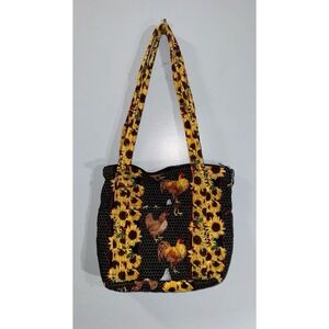 Chicken and Sunflower country print quilted shoulder bag large‎ double strap